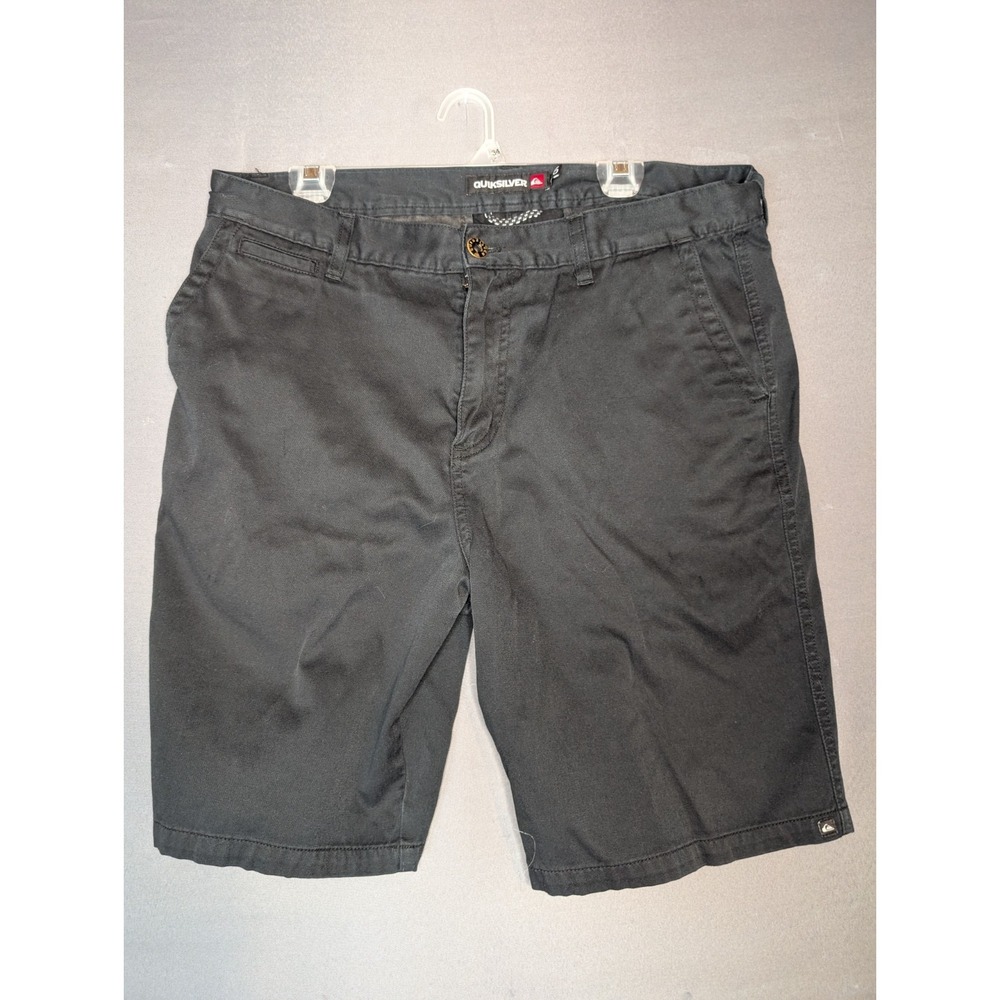 QUIKSILVER Shorts Mens 36 Black Gray Chino Classic Fit Flat Front Cotton Blend